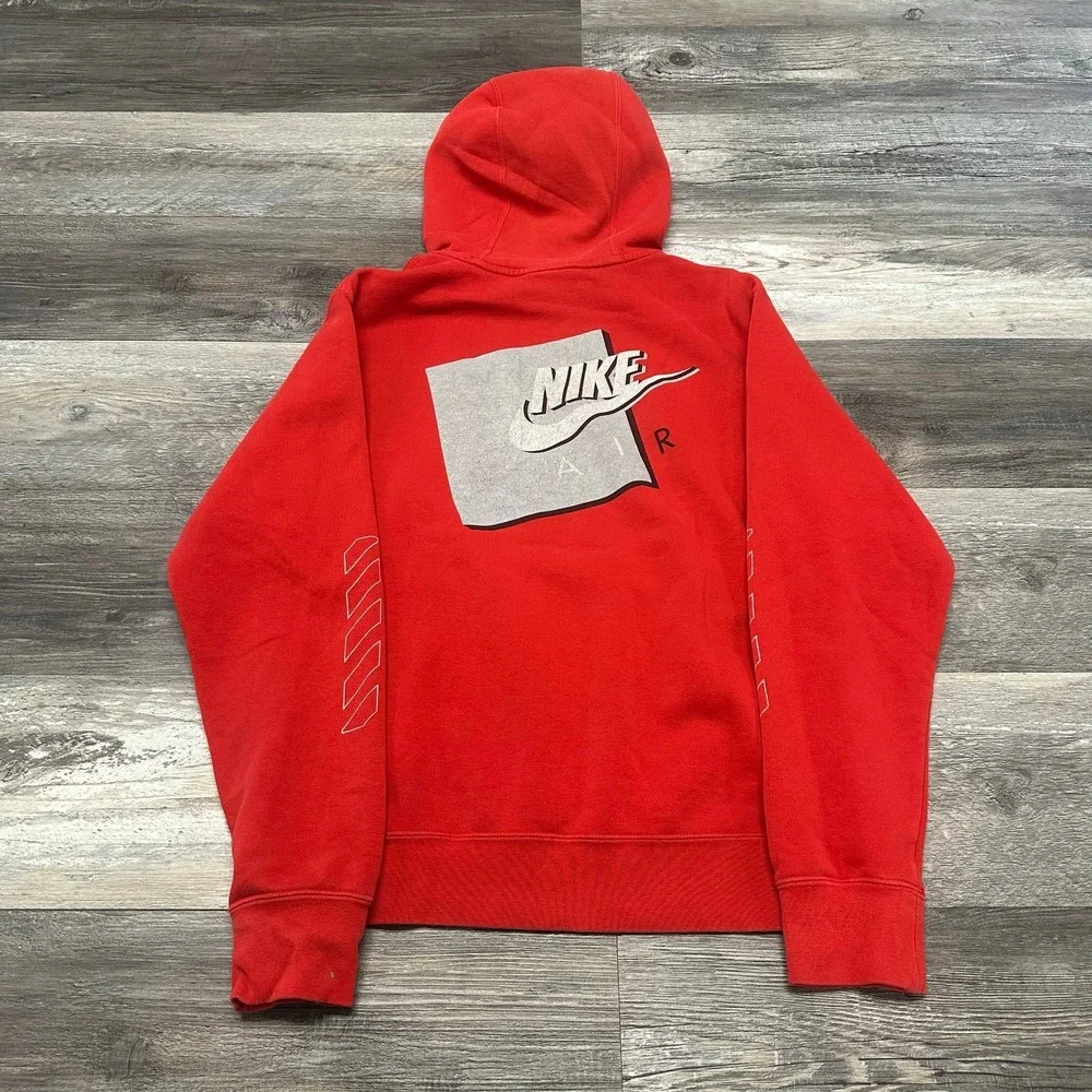 Nike Air Red Gray Mens S Big Center‎ Swoosh Spellout Cotton Pullover Hoodie